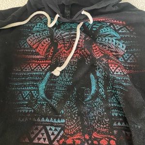 Size large black with multi colored elephant crop hoodie